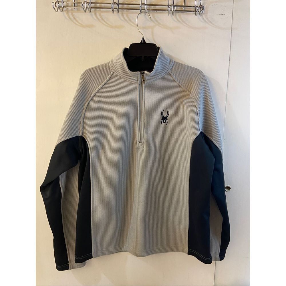 Spyder 1/4 zipper core ribbed sweater gray black large‎ mens #64902 *READ